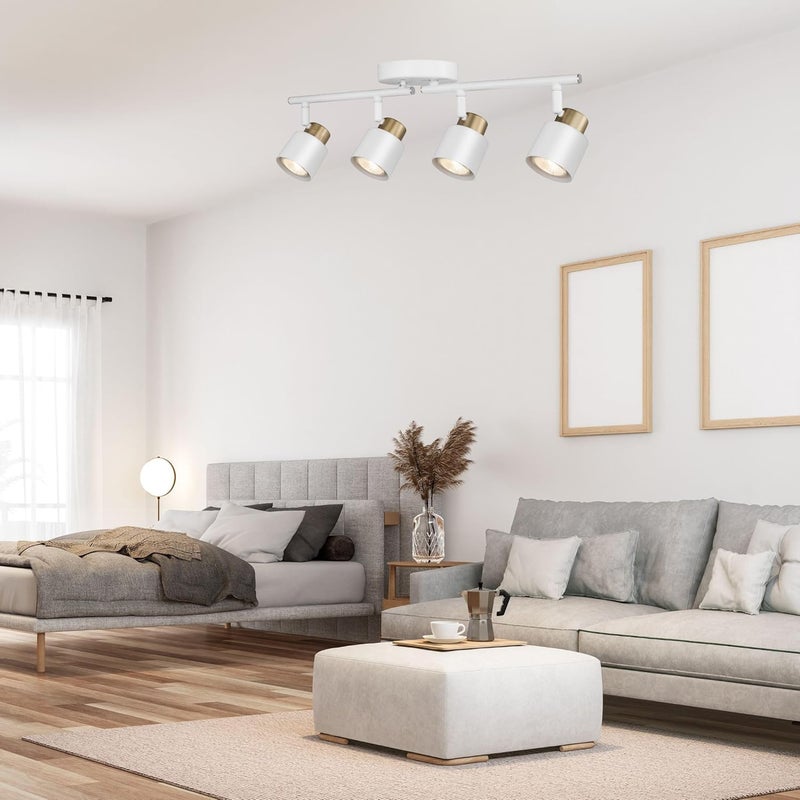 CRAFTRONOS 4 Light Track Lighting Kit, Matte White Brass Finish Adjustable with Modern Flush Mount Ceiling Spotlight for Kitchen,Dining,Living Room,Home Improvement - Image 5